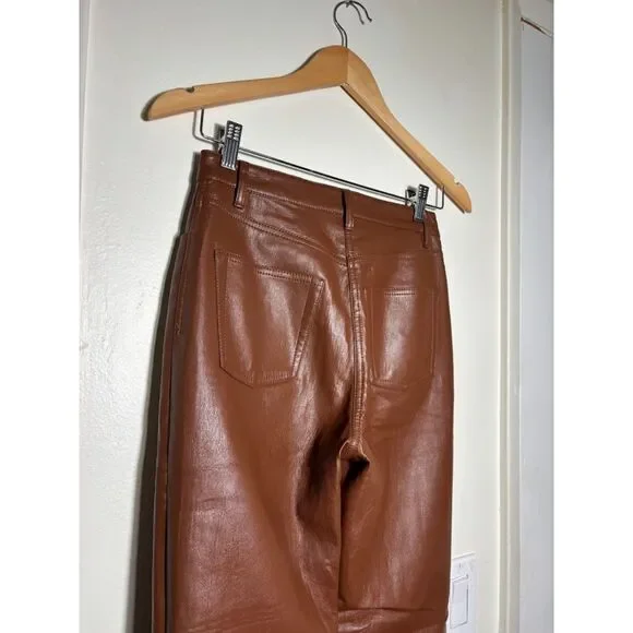 Aritzia Wilfred Faux Leather Melina Pants Vegan Cognac Brown Straight Leg Size 0 - Picture 6 of 6